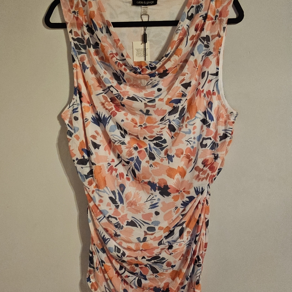 Cable & Gauge Cowl Neck Floral Sleeveless Blouse Size XL - NWT
